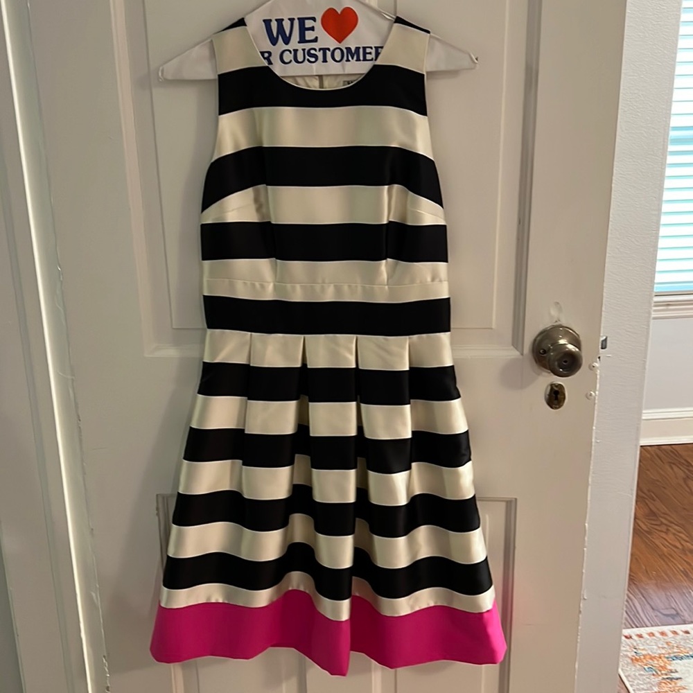 Black and white striped dress with pink detail - worn once!